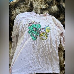Rick & Morty Long Sleeve Graphic Tee - Pale Pink Skull Design